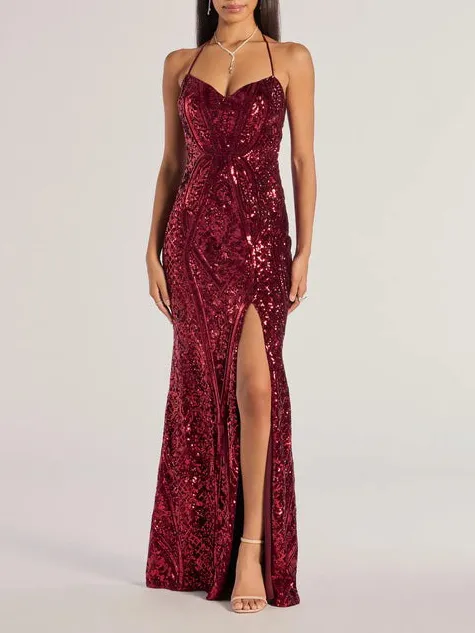 Sequined Halter Neck Sling Dress
