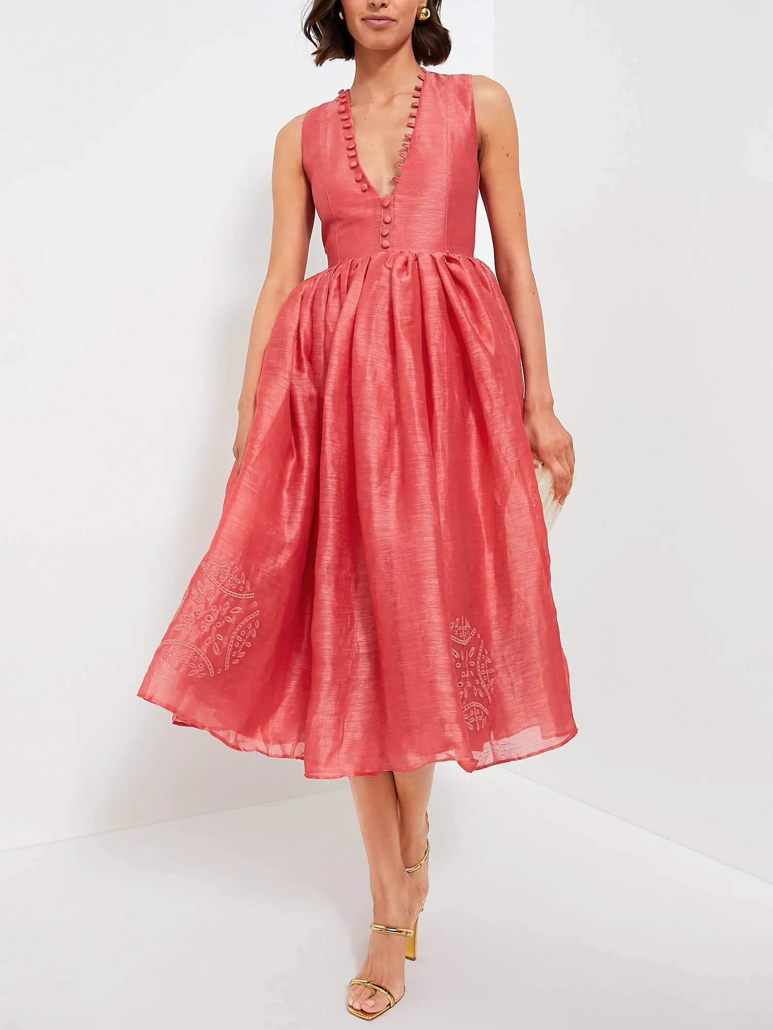 Exquisite Embroidered V-Neck Slim Midi Dress