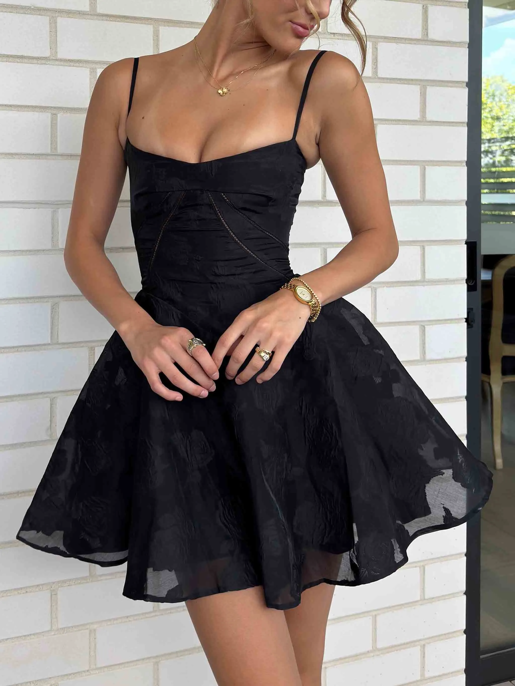 Elegant V Neck Floral Lace Light Gown Mini Dress