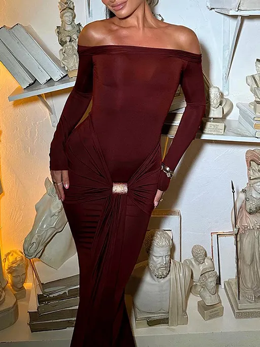 One-Shoulder Strappy Long-sleeved Slim Fit Wrap Dress