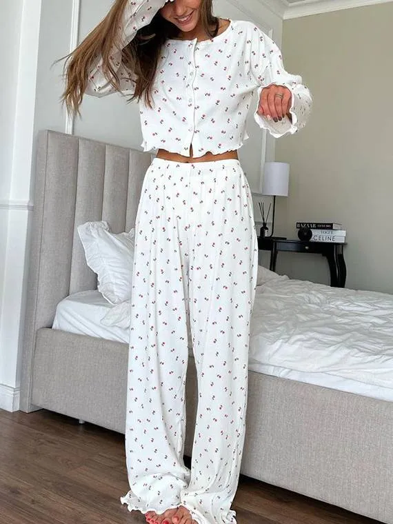 Floral-Print Long-Sleeve pants Two-Piece Set