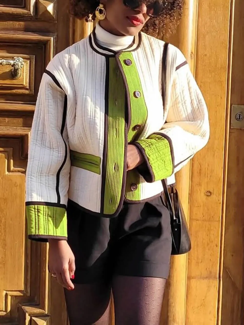 Casual O-Neck Patchwork Autumn Quilted Jacket