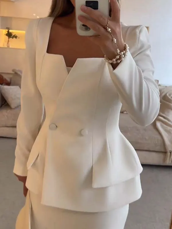 Elegant Square Collar Casual Waist Suit Jacket