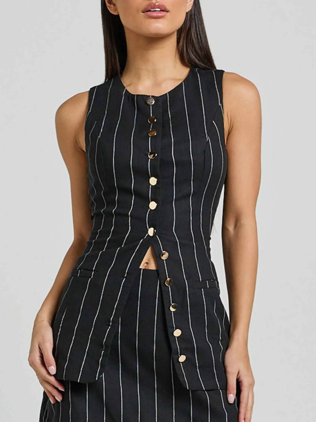Versatile Striped Lace-Up Sleeveless Vest