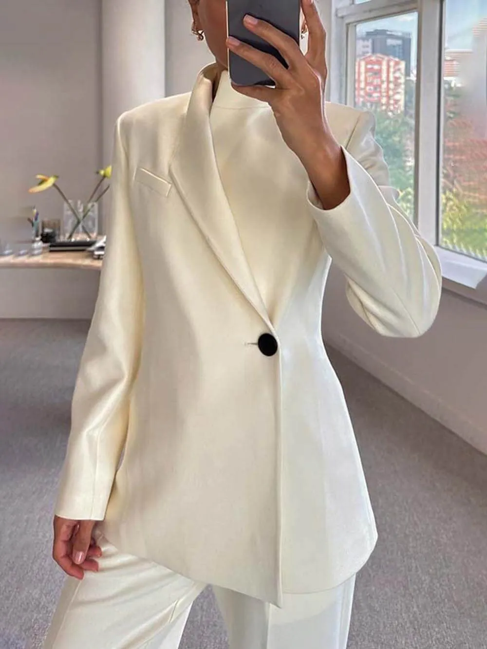 Classic Fashionable Leader One Button Stand Collar Long Sleeve Blazer Jacket