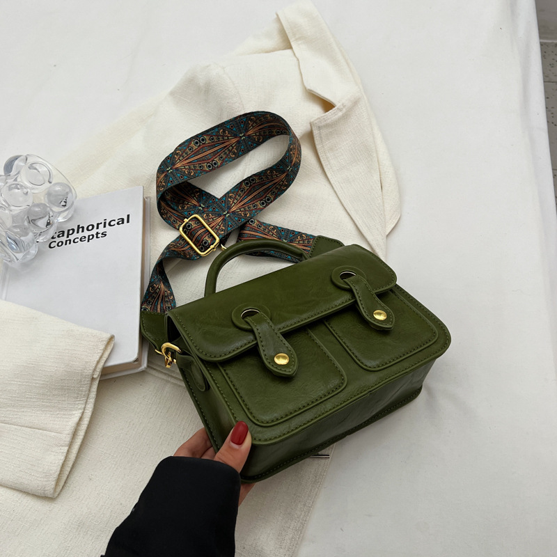 Retro Wide Shoulder Strap Shoulder Bag Fashion Simple Crossbody Bag