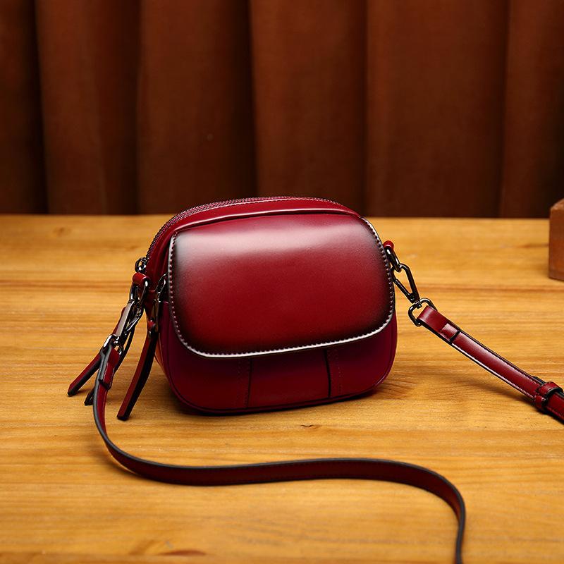 Leather retro single shoulder diagonal bag small square bag