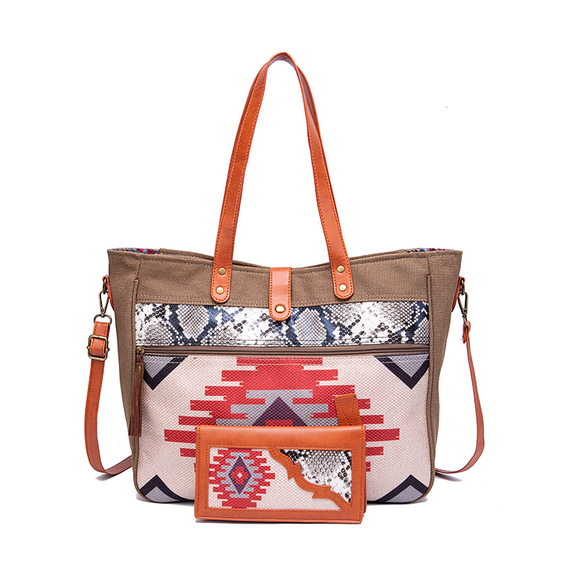 Boho Ethnic Patterned Tote Bag, Geometric Shoulder Bag, Crossbody Bag