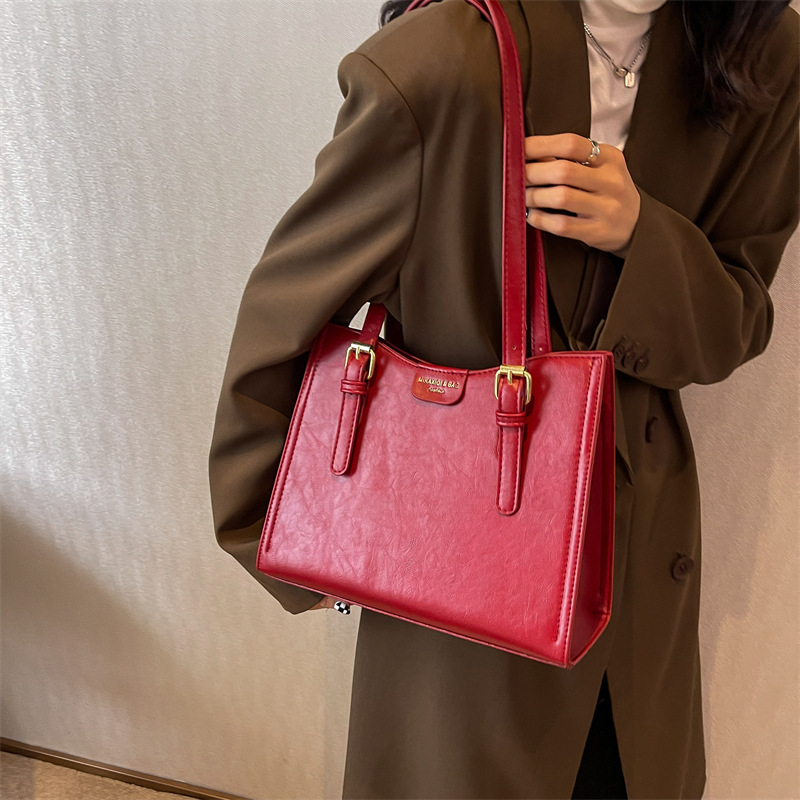 Shoulder Bag Large Capacity Solid Color Commuter Tote