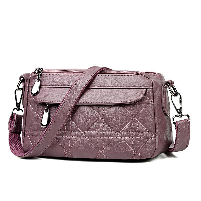 Ladies double-layer large capacity diagonal shoulder bag washed soft leather pouch